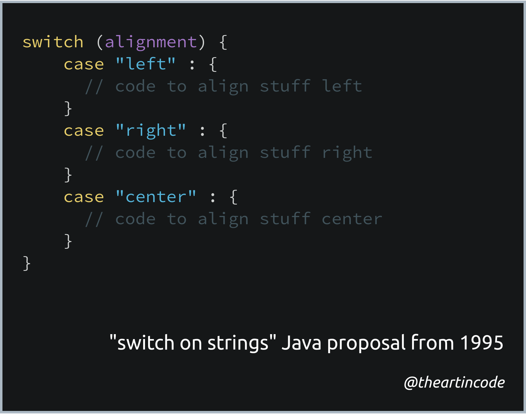 Code snippet of switch on strings in Java